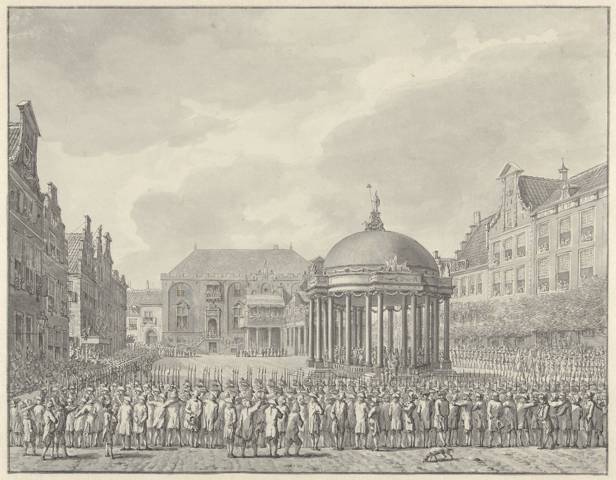 Taget i ed i regeringsreglementet på Grote Markt i Haarlem, 5. september 1787 af Vincent Jansz. van der Vinne (signed by artist)