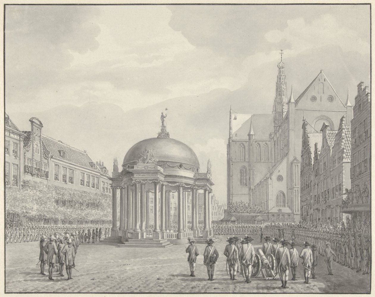 Indsættelsen af ​​regeringsreglementet på Grote Markt i Haarlem, 5. september 1787 af Vincent Jansz. van der Vinne