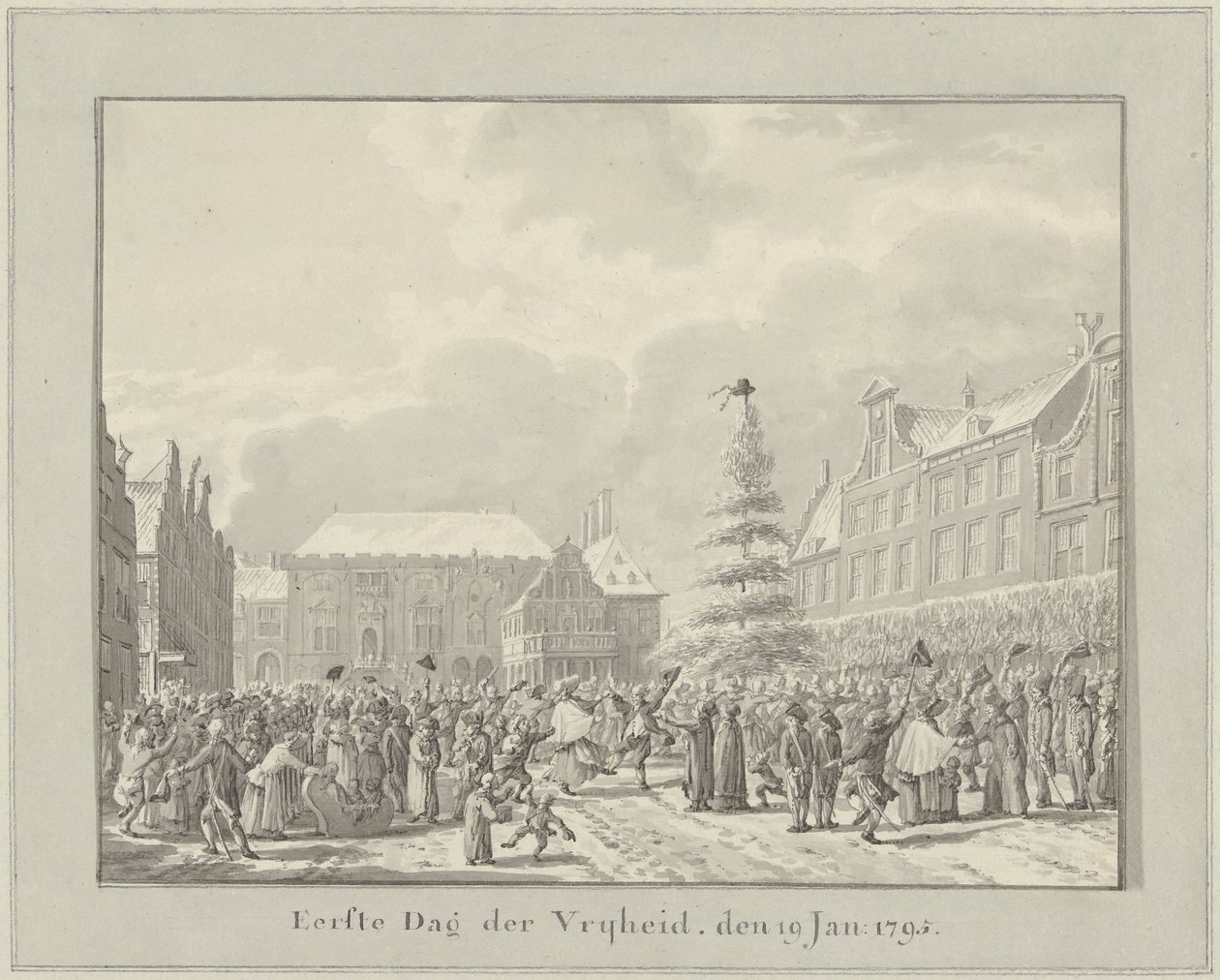 Revolution i Haarlem, 19. januar 1795 Første frihedsdag, den 19. jan. 1791 (titel på objekt) af Vincent Jansz. van der Vinne