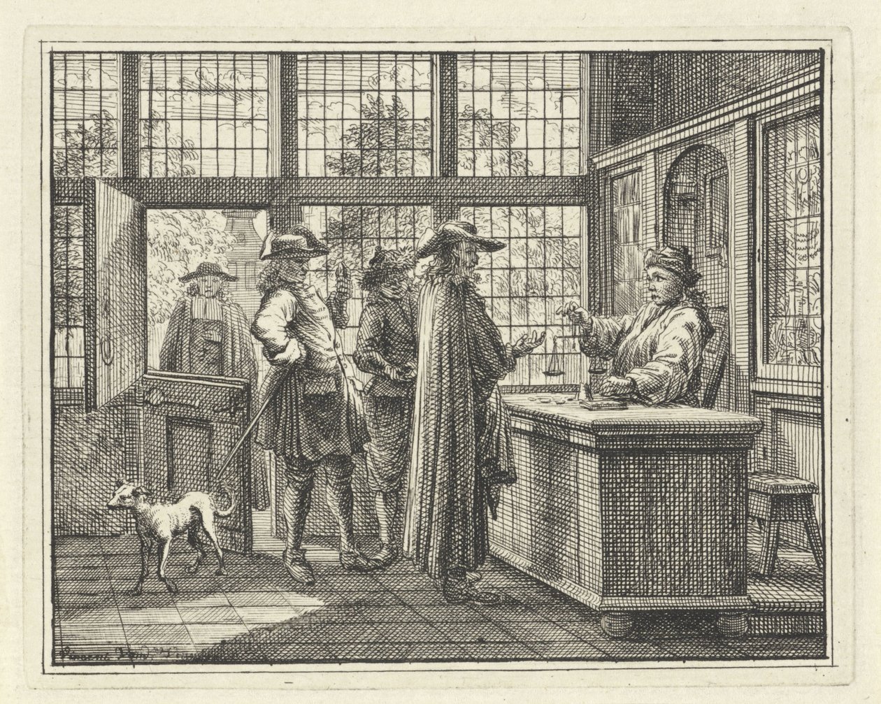 Interiør med guldvægt og kunder af Vincent Laurensz. van der Vinne (II)