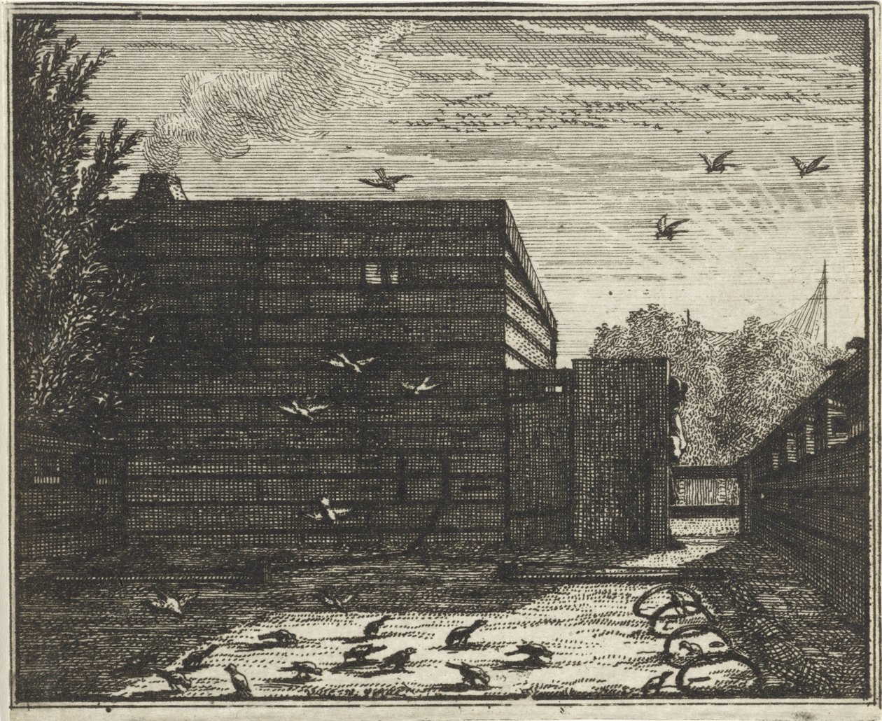 Mand bag et hegn ved en fuglefælde af Vincent Laurensz. van der Vinne (II)