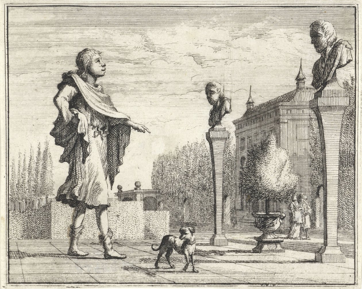 Mand ved to hermener i formel have af Vincent Laurensz. van der Vinne (II)