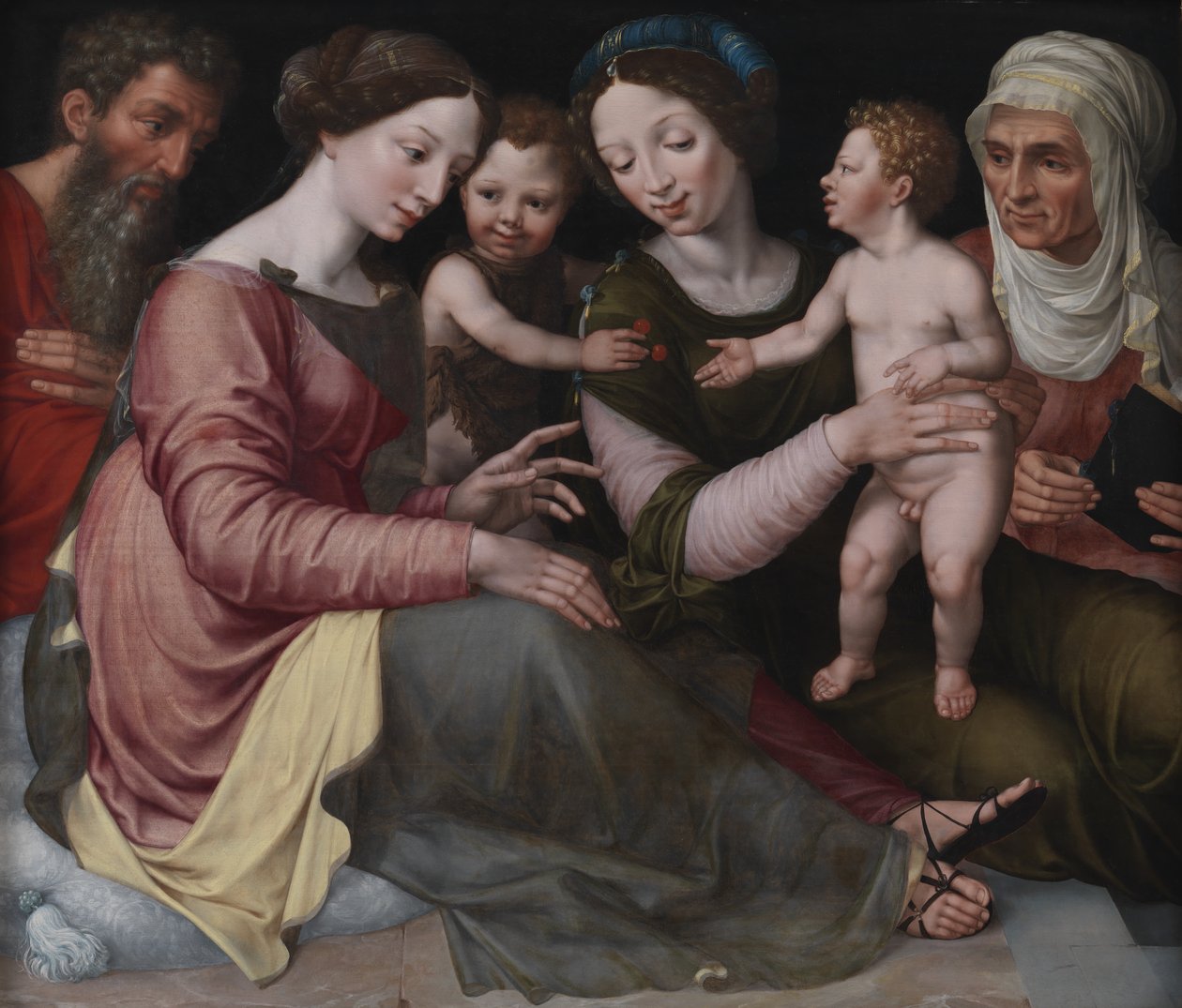 Den hellige familie med spædbarnet St John, St Elizabeth og St Anna af Vincent Sellaer