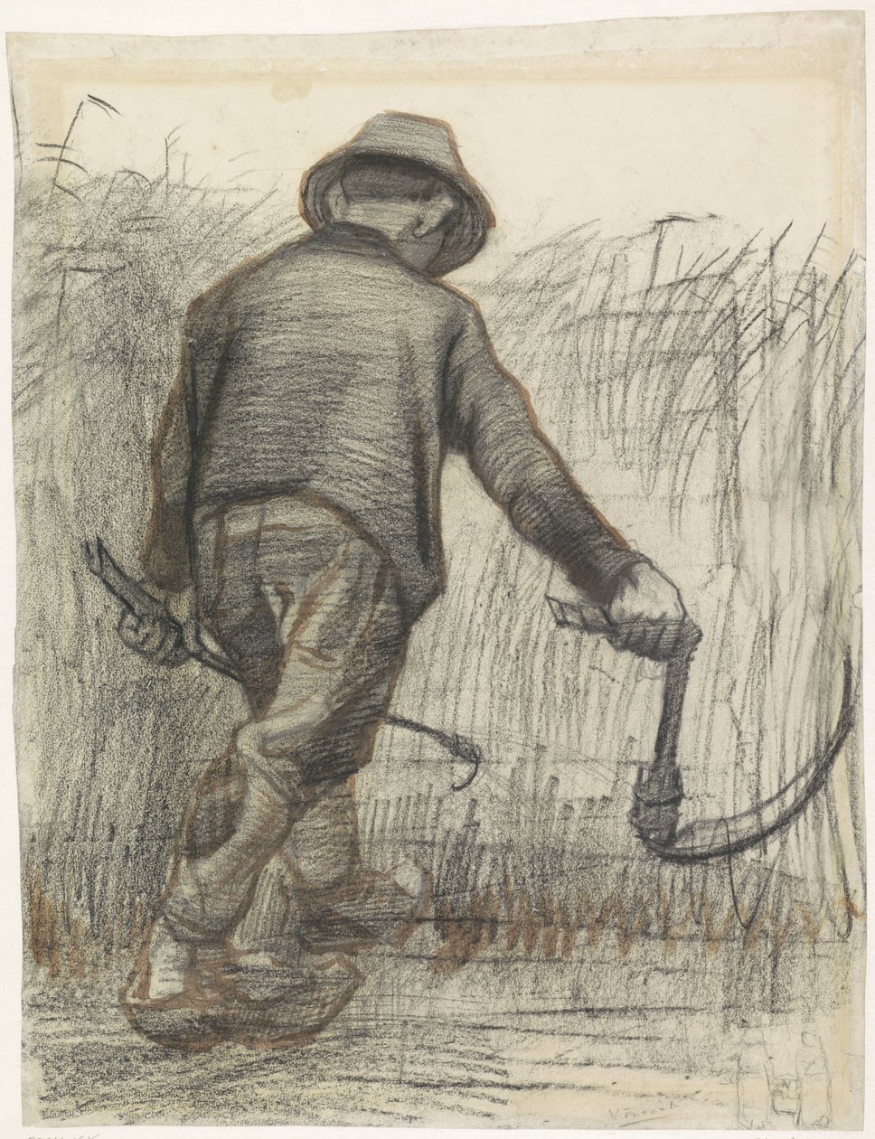 Majsskærer med hat, set bagfra af Vincent van Gogh (signed by artist)
