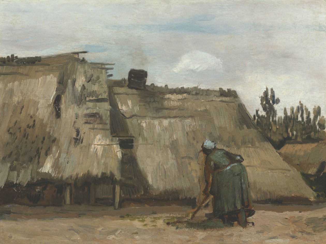 En bondekone graver foran sin hytte af Vincent van Gogh