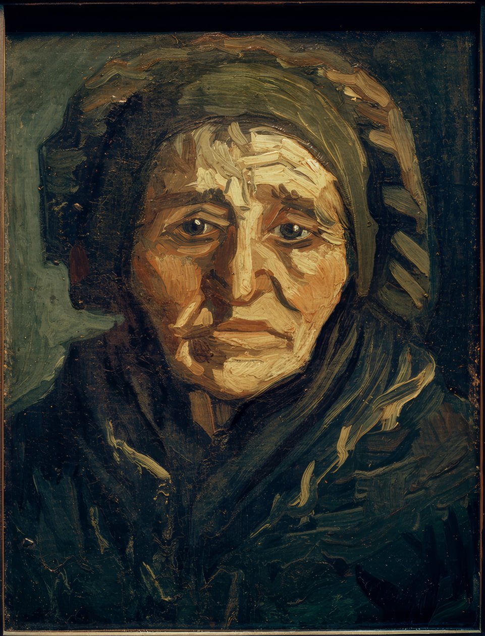 Bondekone: gammel kone med mørk hætte af Vincent van Gogh