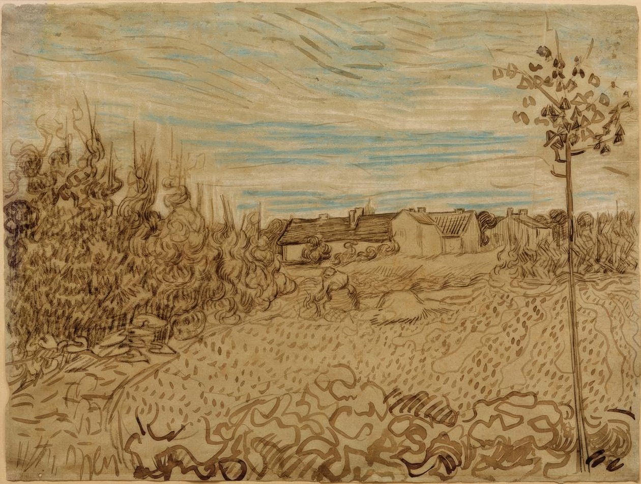 Bondegård på en mark af Vincent van Gogh