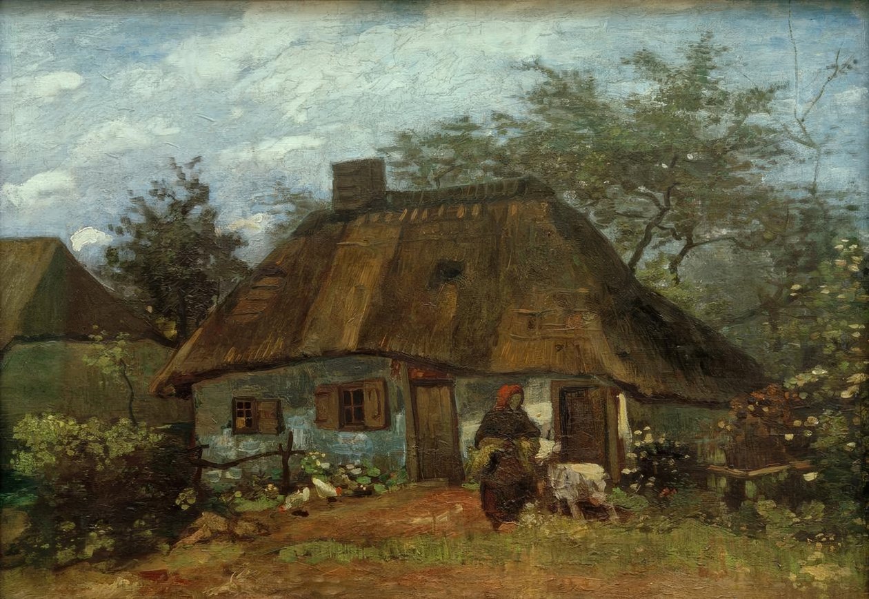 Bondegård og kvinde med ged af Vincent van Gogh