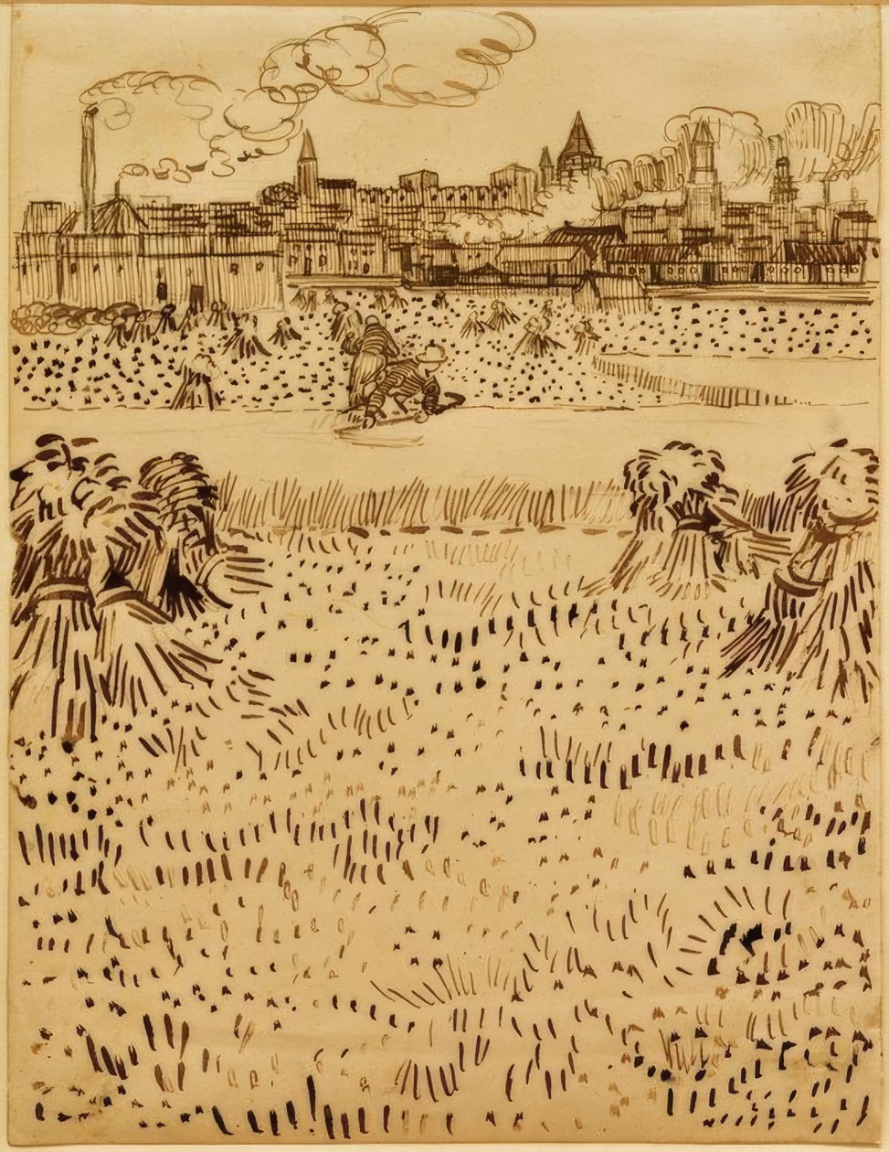 Udsigt over Arles på tværs af kornmarkerne af Vincent van Gogh