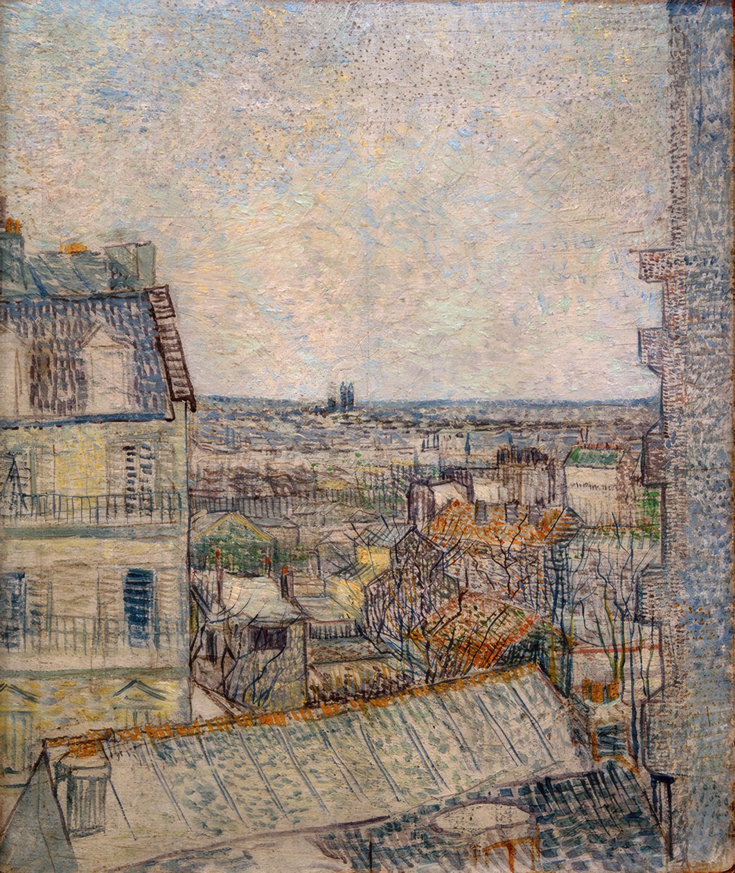 Udsigt fra vinduet i lejligheden på Rue Lepic af Vincent van Gogh
