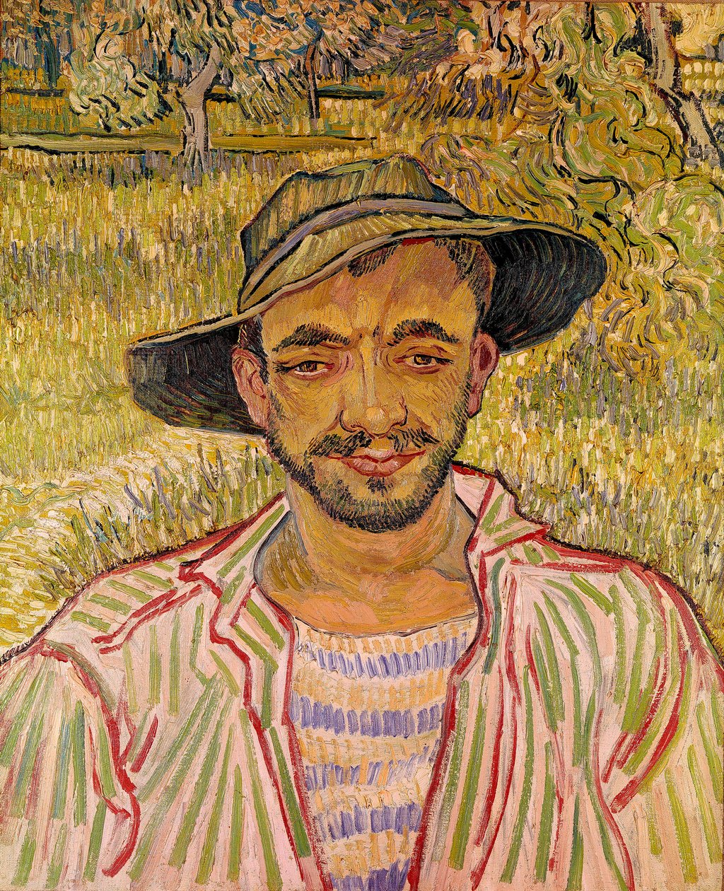 Buste af bondeansigt med stråhat Maleri af Vincent Van Gogh (1853-1890) 1889 Dim. 61x50 cm. Galleria Nazinale d
