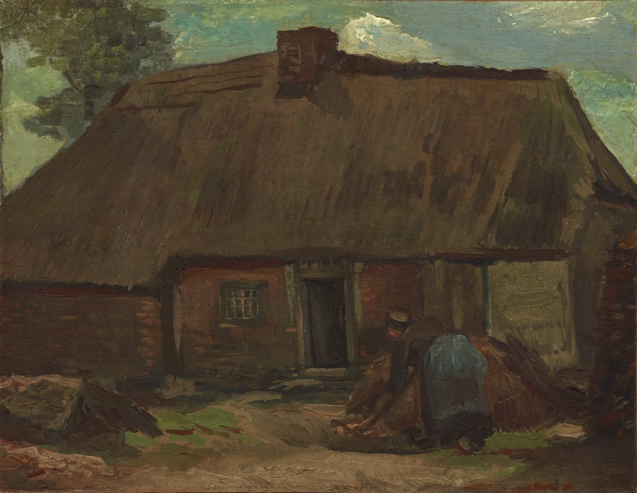 Hytte med gravende bondekone af Vincent van Gogh