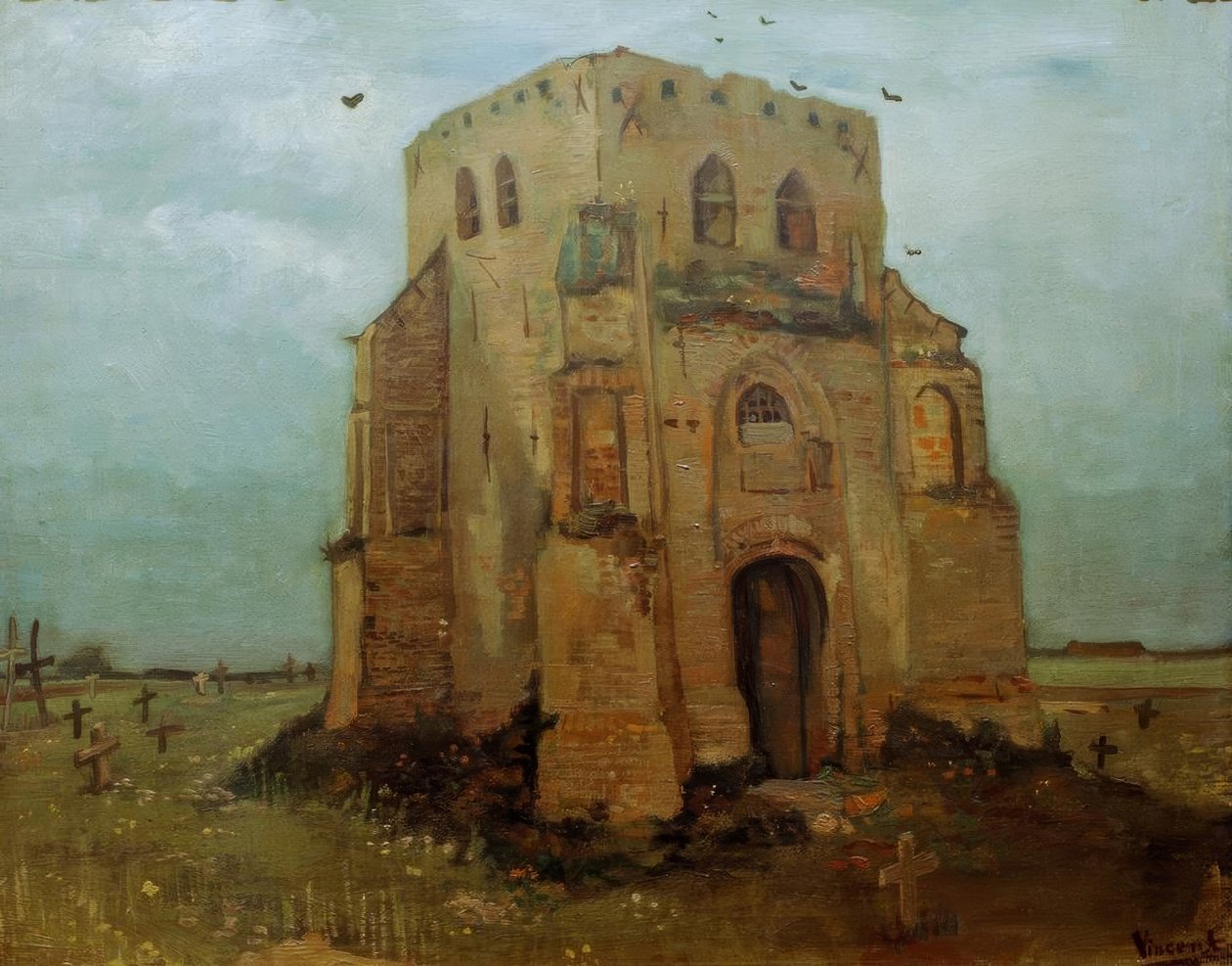 Det gamle kirketårn i Nuenen, bondens kirkegård af Vincent van Gogh