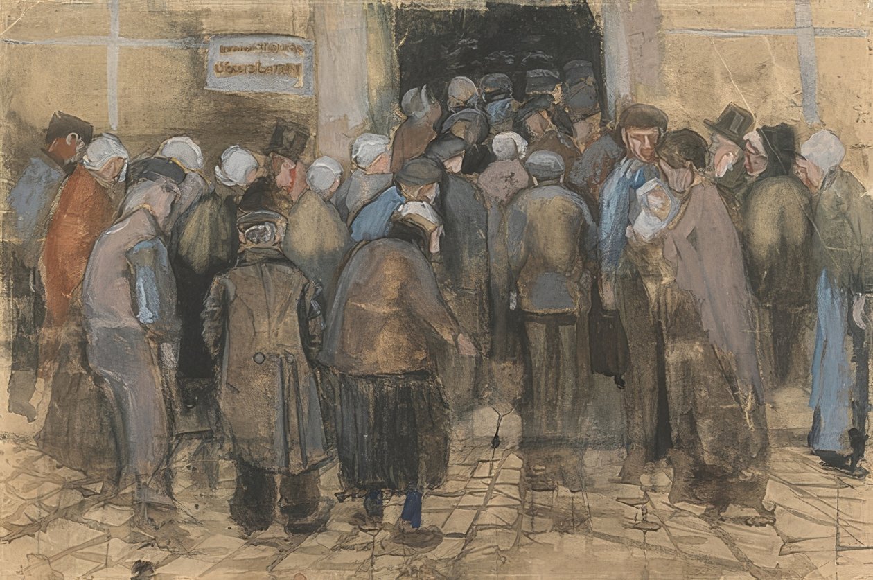 De fattige og pengene (mængde foran statens lotterikontor). 1882 af Vincent van Gogh