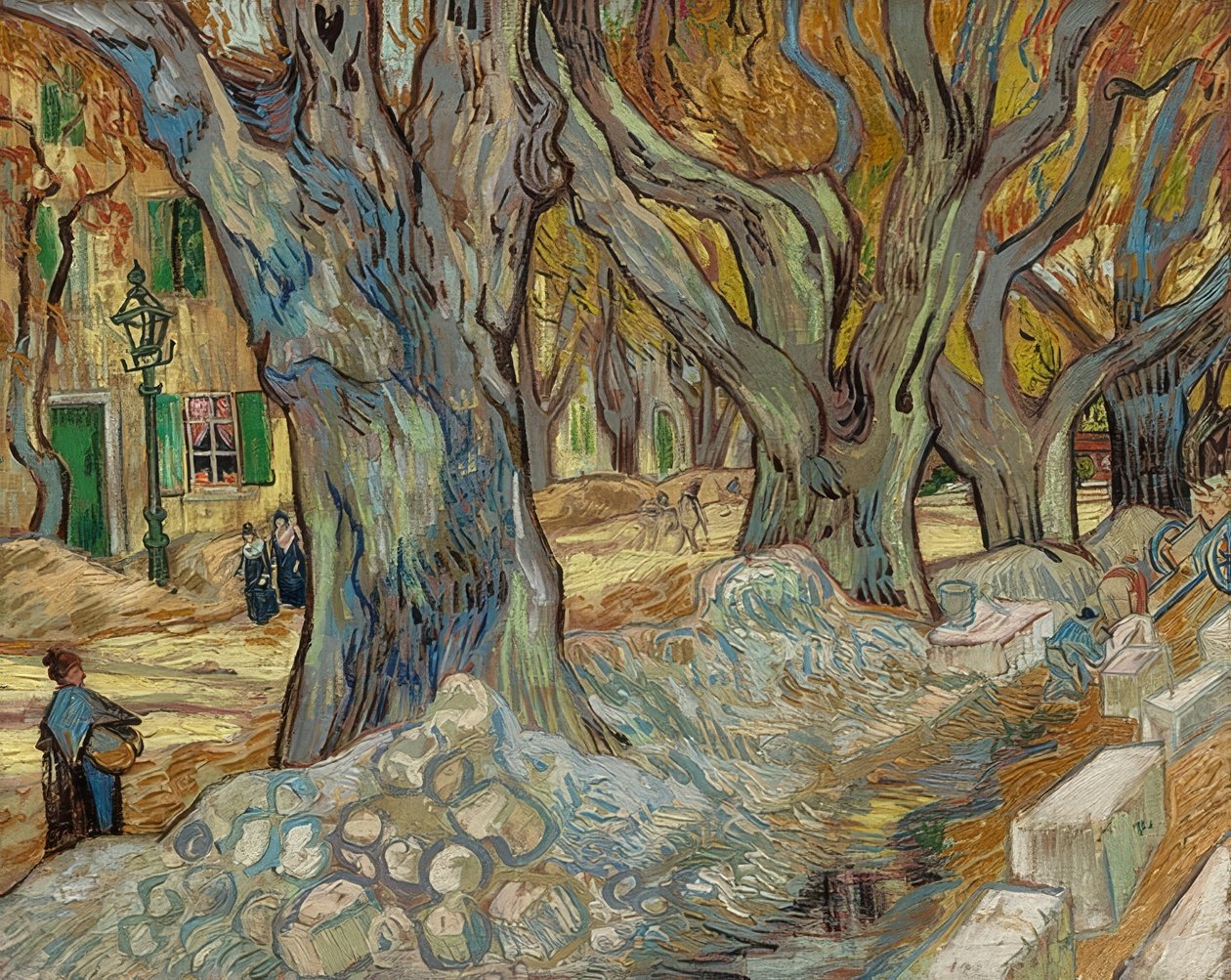 De store platantræer (gadearbejdere i Saint-Rémy). 1889 af Vincent van Gogh