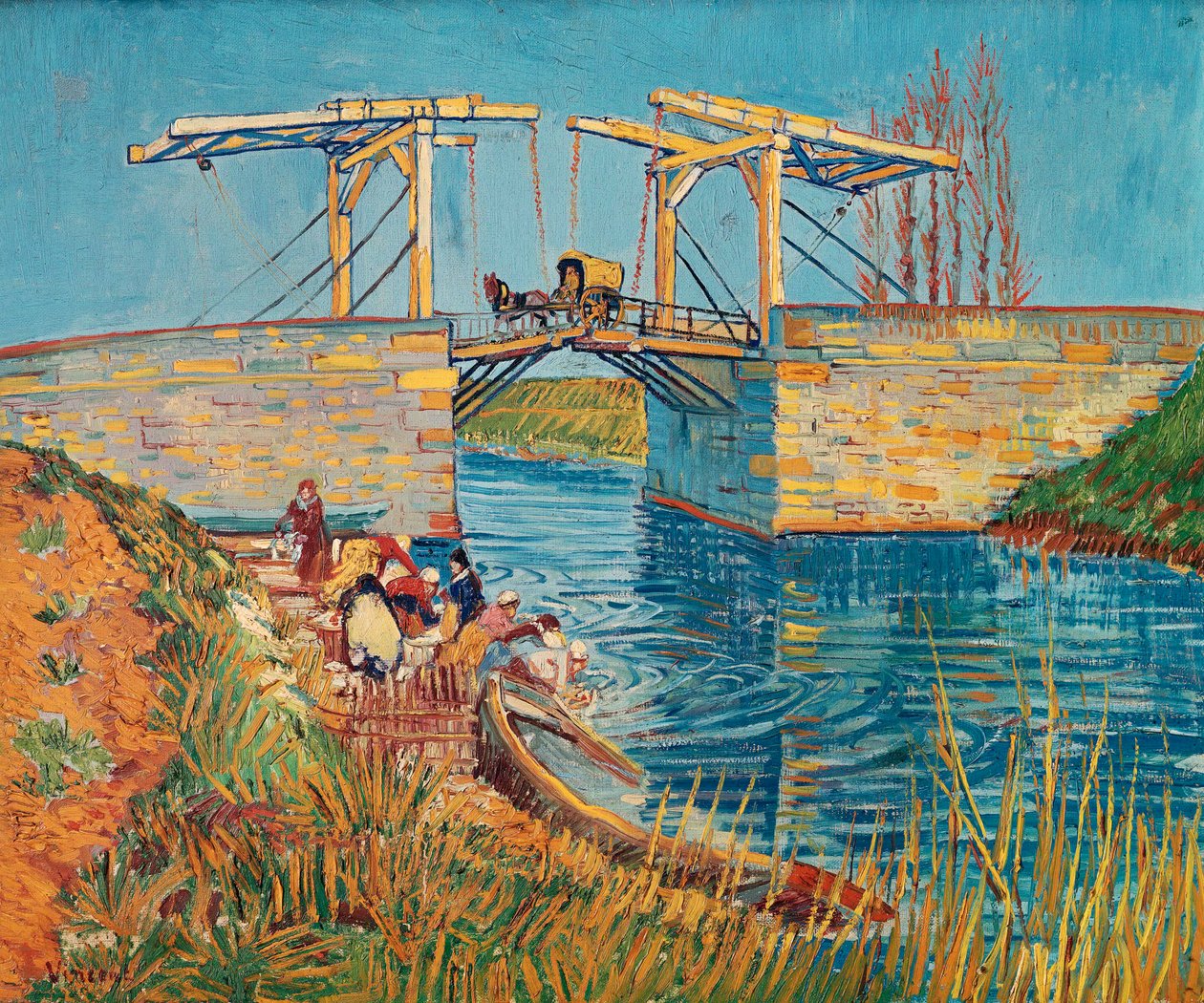 Løbebroen ved Arles med en gruppe vaskekoner ... af Vincent van Gogh