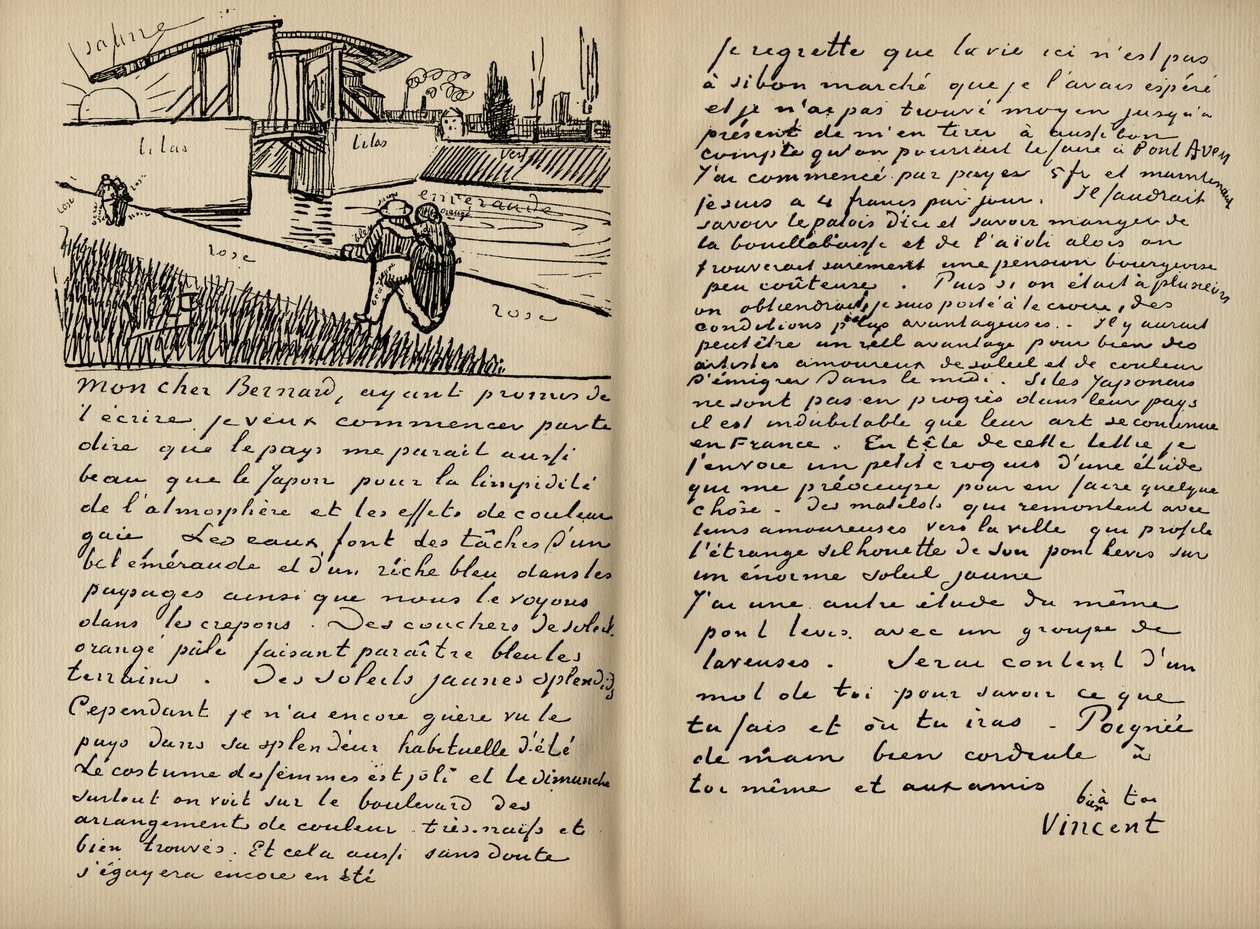 Faksimile af et brev fra Vincent Van Gogh til Emile Bernard den 18. marts 1888, fra bogen 