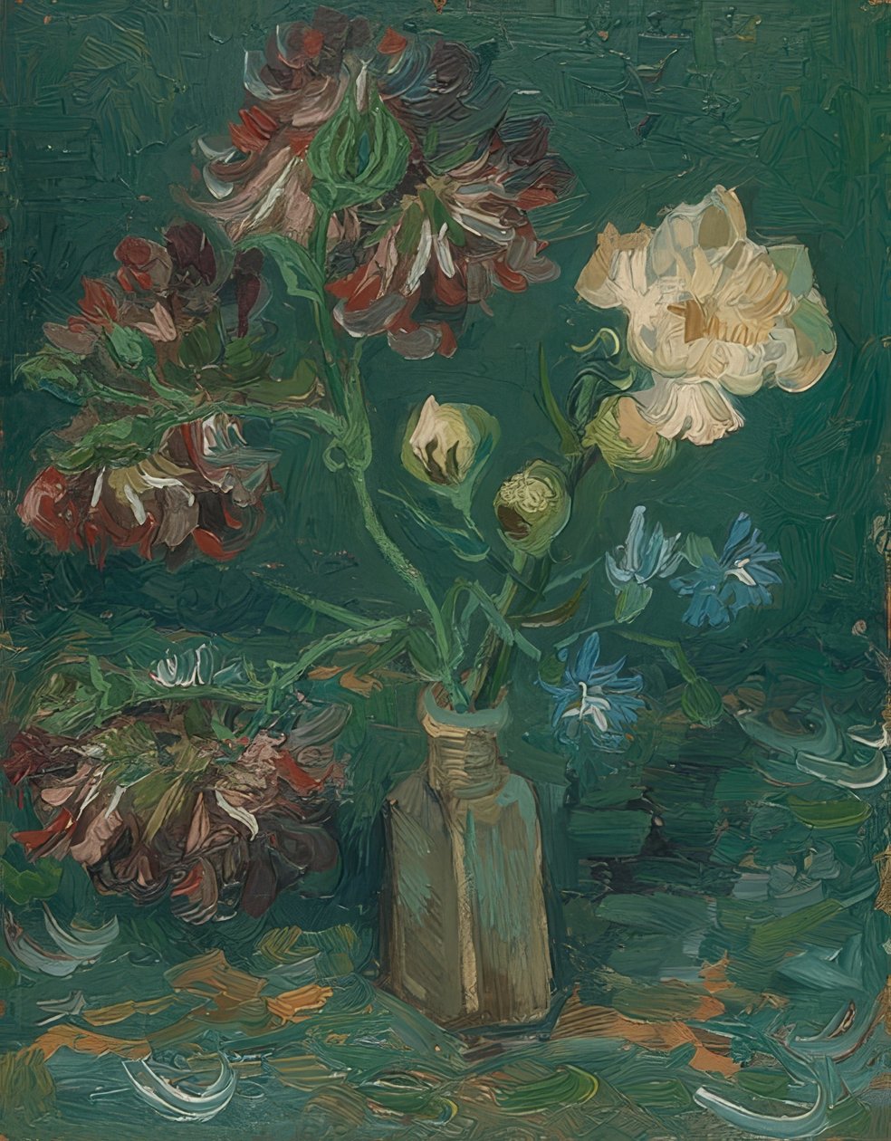 Flaske med pæoner og delphinium. 1886 af Vincent van Gogh