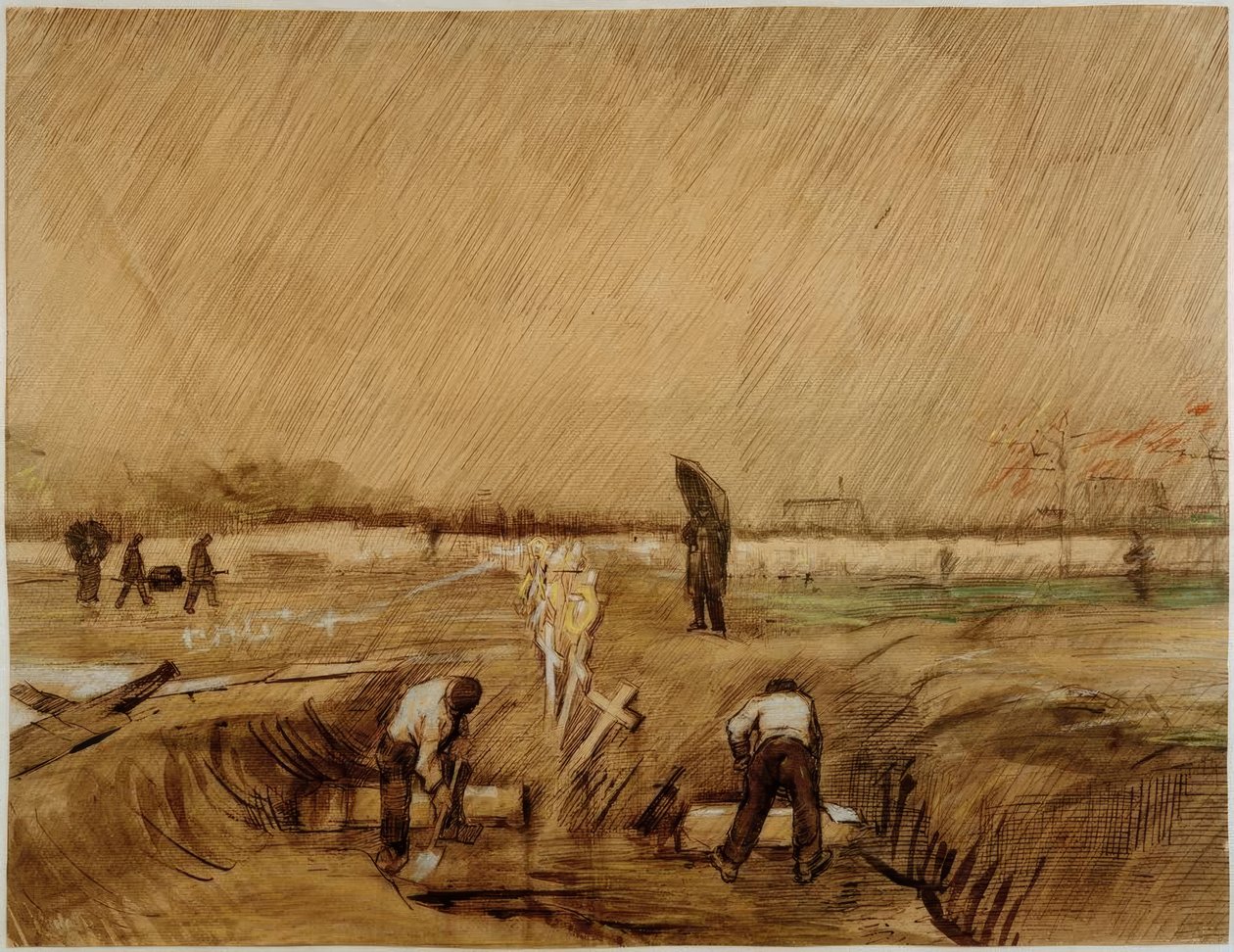 Kirkegård i regnen af Vincent van Gogh