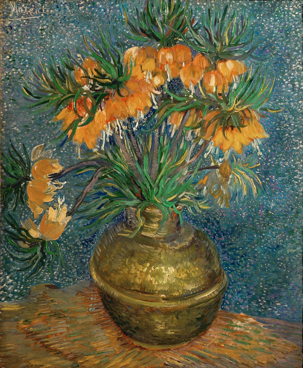 Fritillary imperial crown in a copper vase (olie på lærred) af Vincent van Gogh