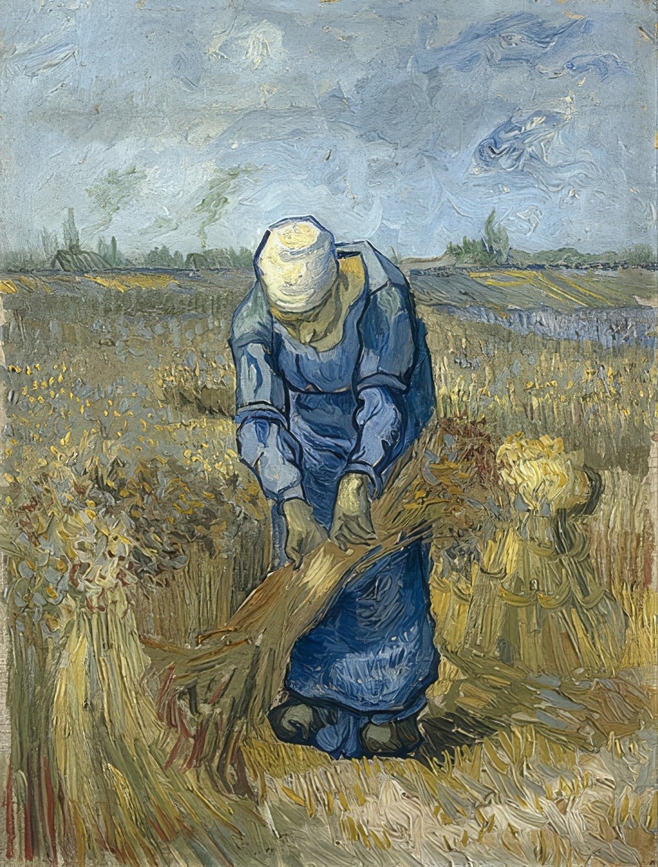 Skærbindende bondekone (efter Hirse). 1889 af Vincent van Gogh