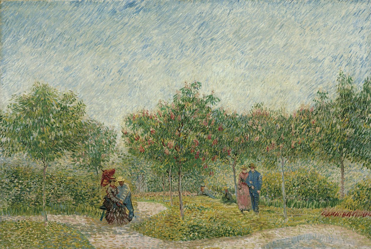 Have i Montmartre med elskende af Vincent van Gogh