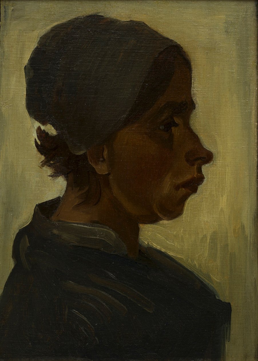 Hovedet af en bondekone med mørk hue af Vincent van Gogh