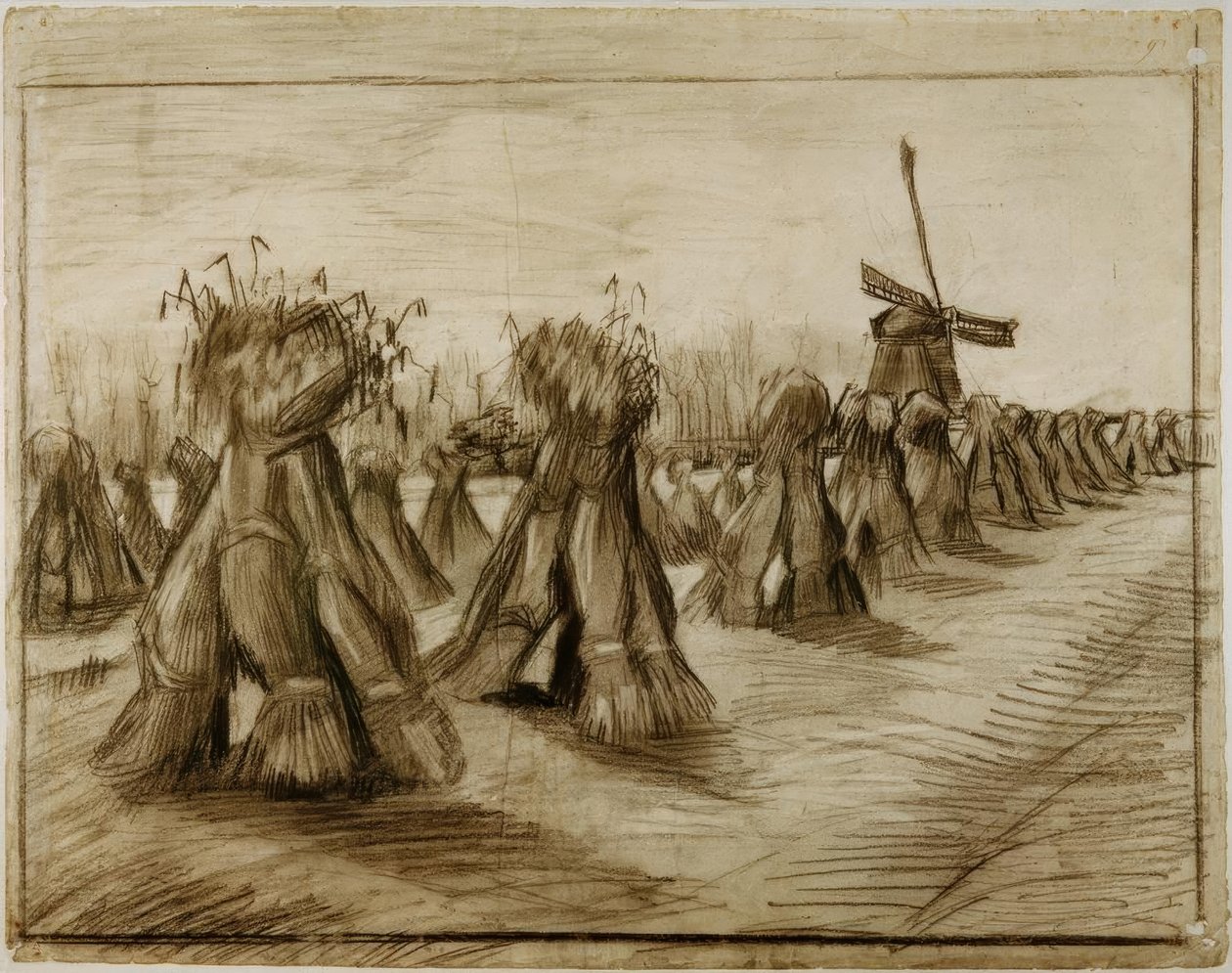 Bund af korn og vindmølle af Vincent van Gogh