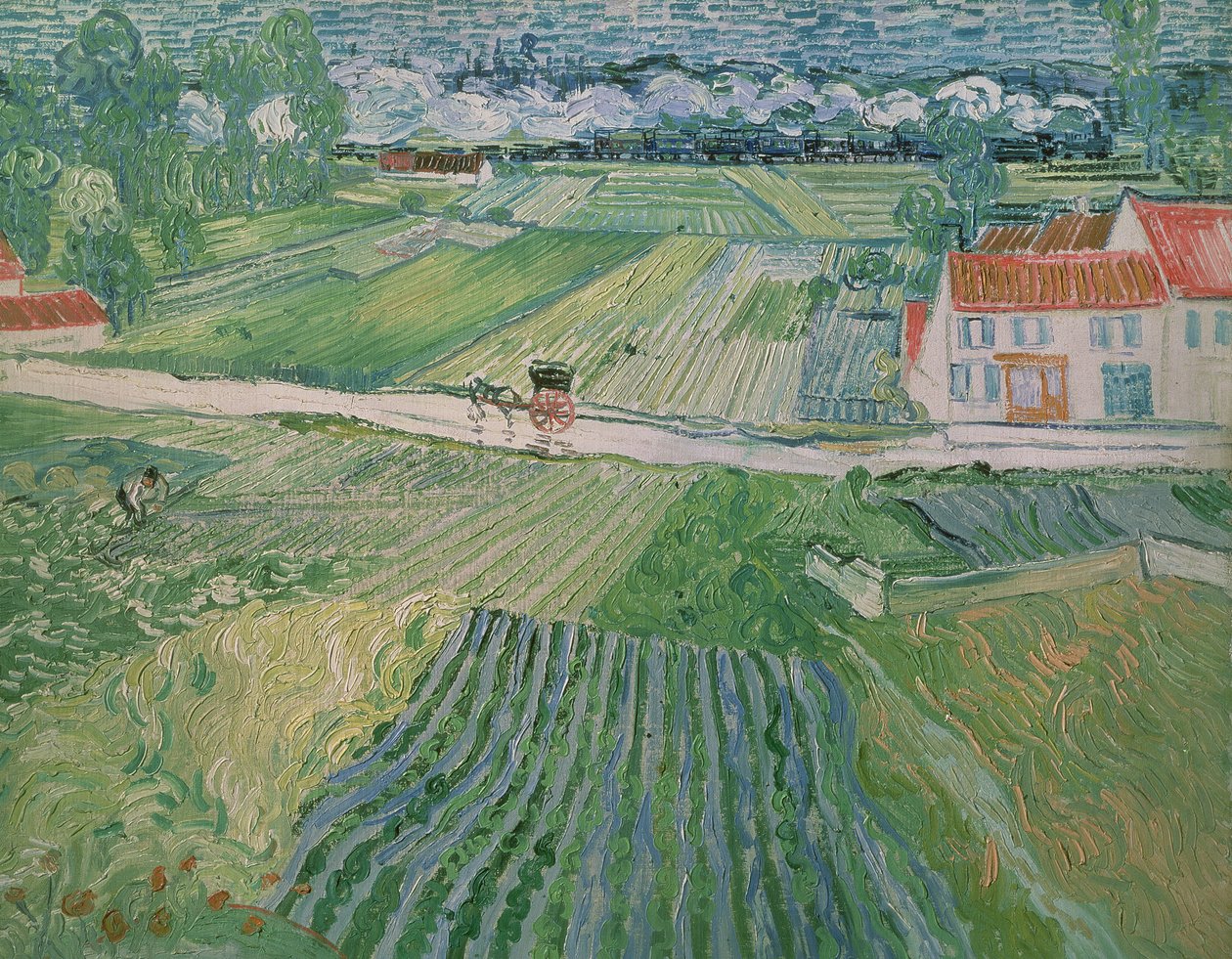 Landskab ved Auvers efter regn (Landskab med vogn og tog) af Vincent van Gogh