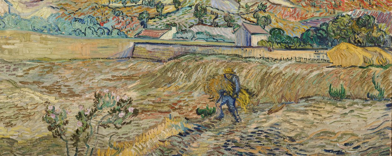 Landskab ved Saint-Rémy (Indhegnet mark med bonde) af Vincent van Gogh