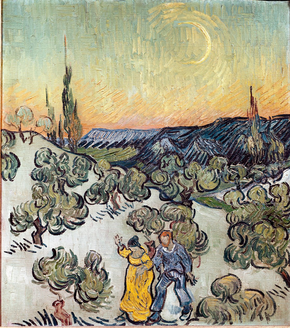 Landskab i skumringen (Saint Remy eller Saint-Remy). Maleri af Vincent Van Gogh (1853-1890) af Vincent van Gogh