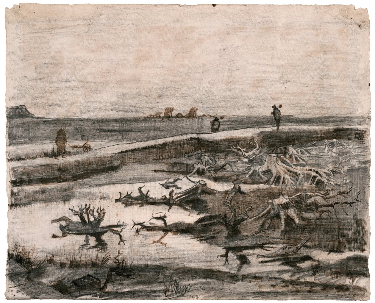 Landskab med stammer i mosen (Markarbejde) af Vincent van Gogh