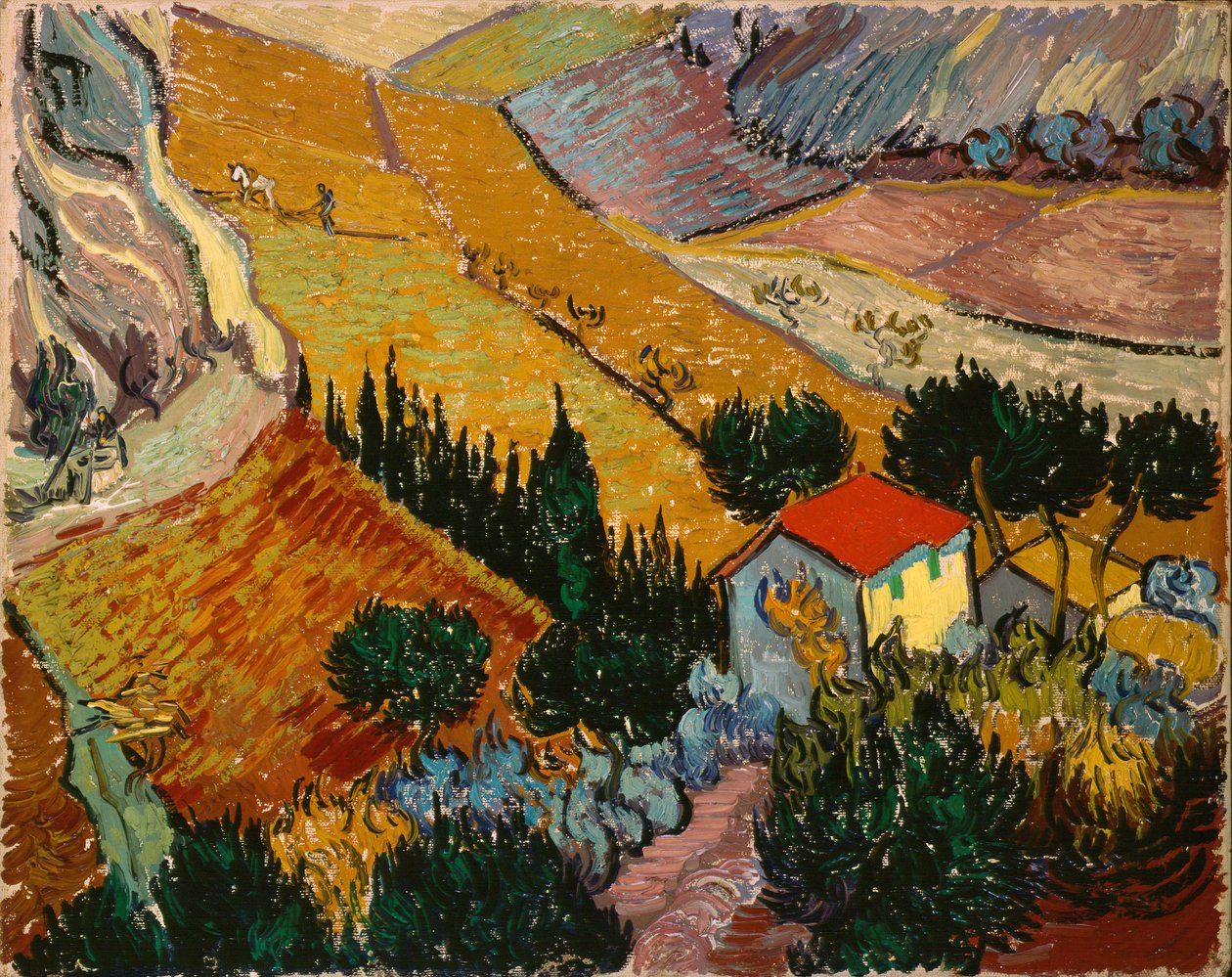 Landskab med Hus og Plovmand af Vincent van Gogh