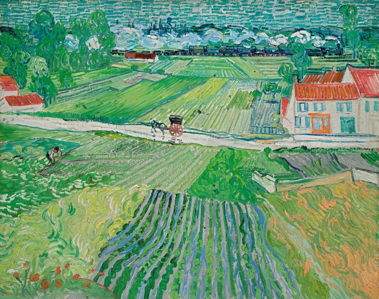 Landskab med en Vogn og et Tog af Vincent van Gogh