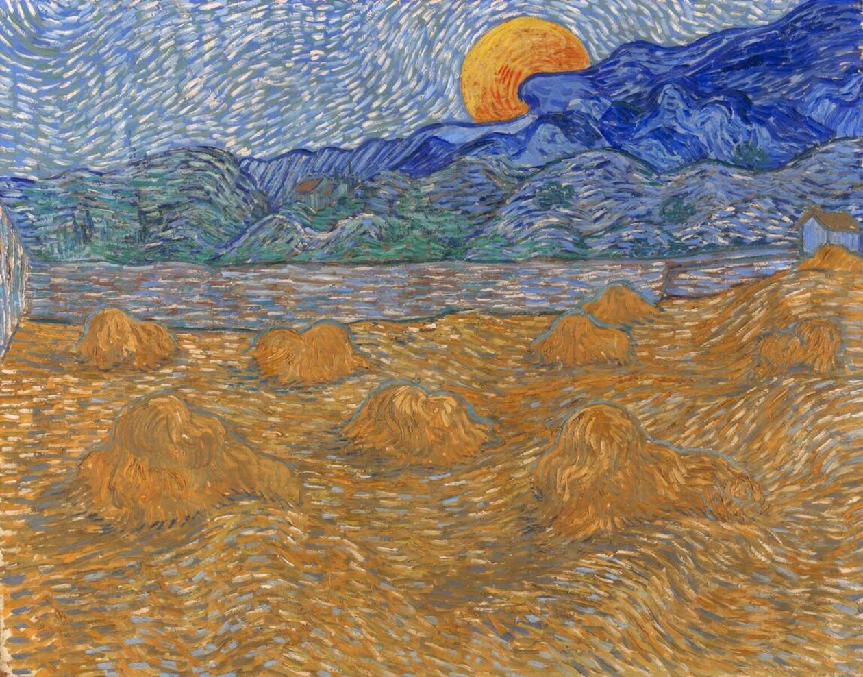 Landskab med hvedekerner og stigende måne af Vincent van Gogh