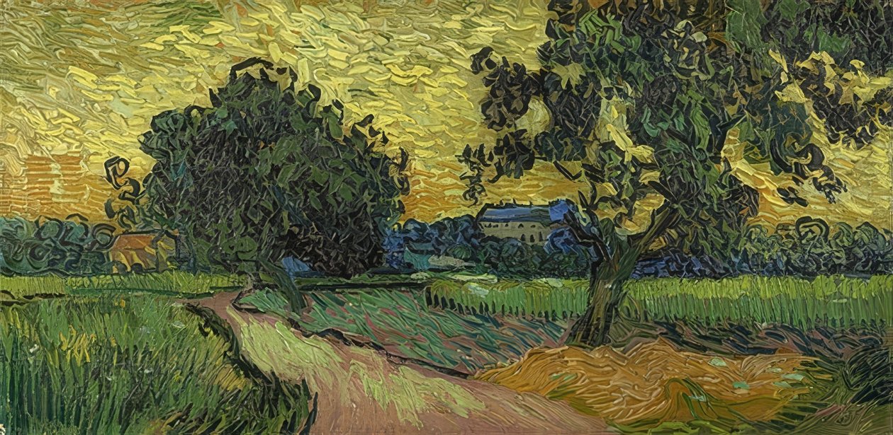 Landskab i skumringen. 1890 af Vincent van Gogh