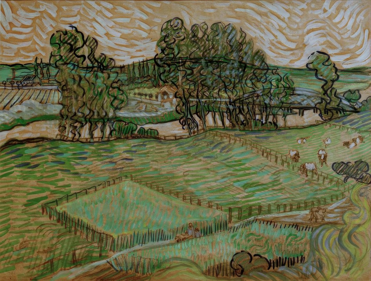 Landskab med en bro over Oise af Vincent van Gogh