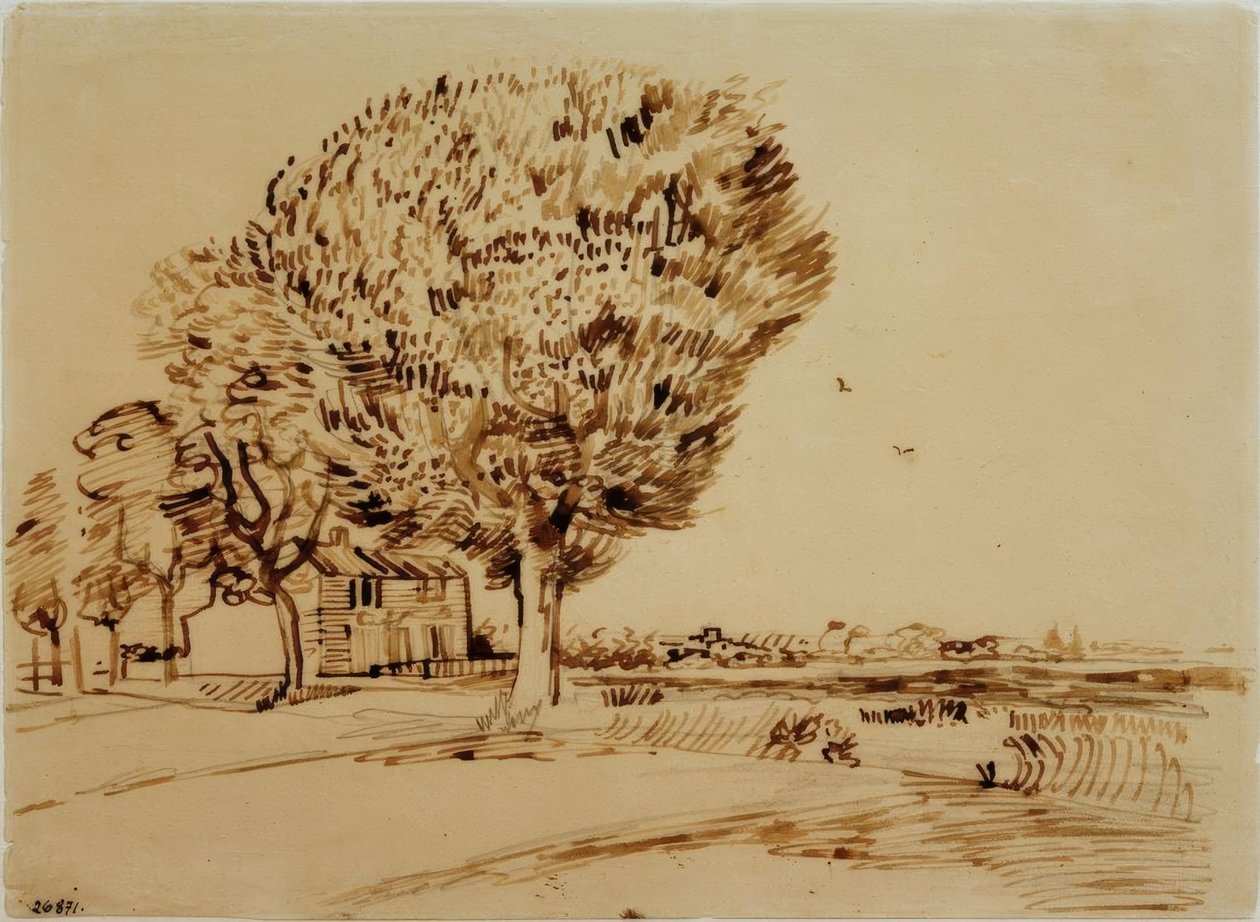 Landskab med hus og træer af Vincent van Gogh