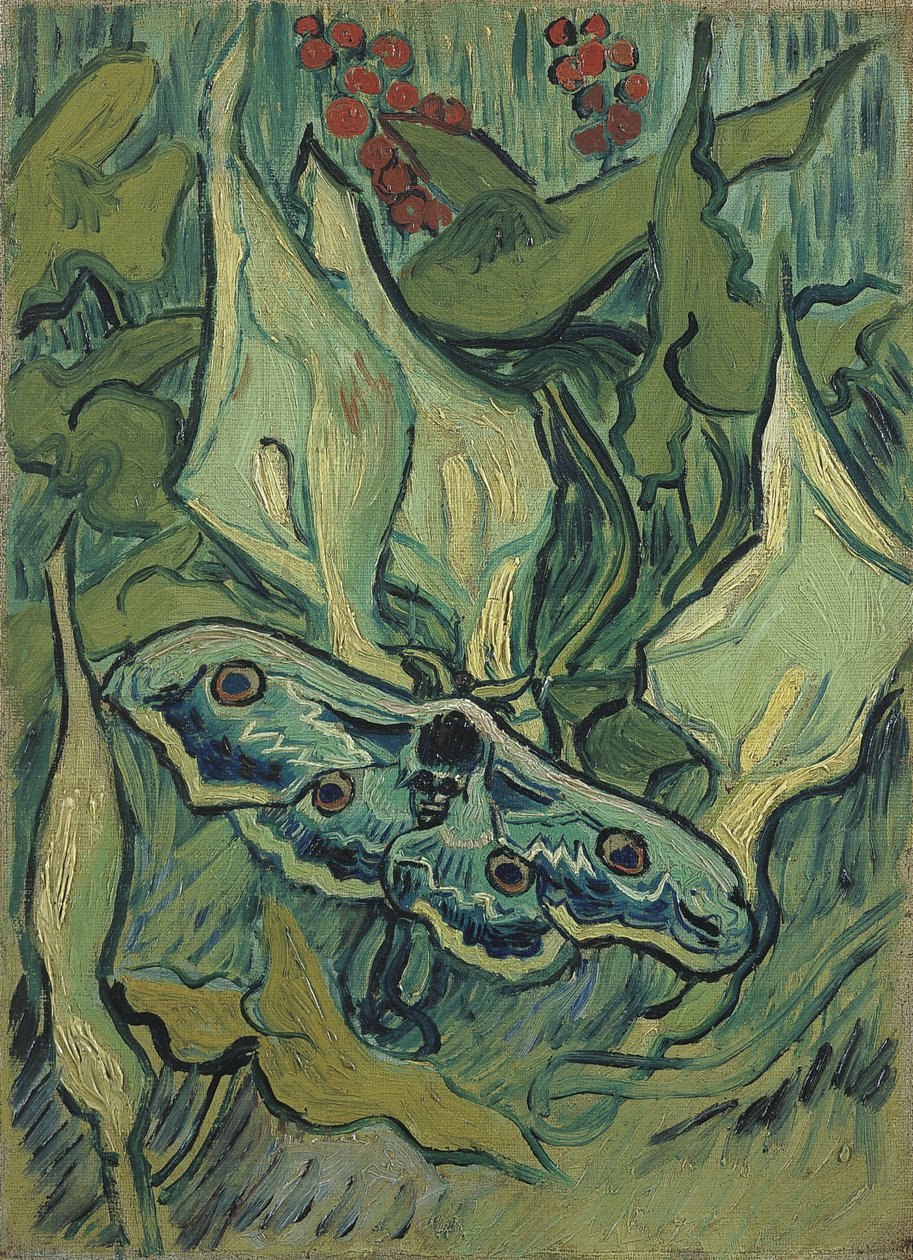 Den store grønne påfugl (dødens hovedsfinx) - Maleri af Vincent van Gogh (1853-1890), olie på lærred (33,5x24,5 cm) af Vincent van Gogh