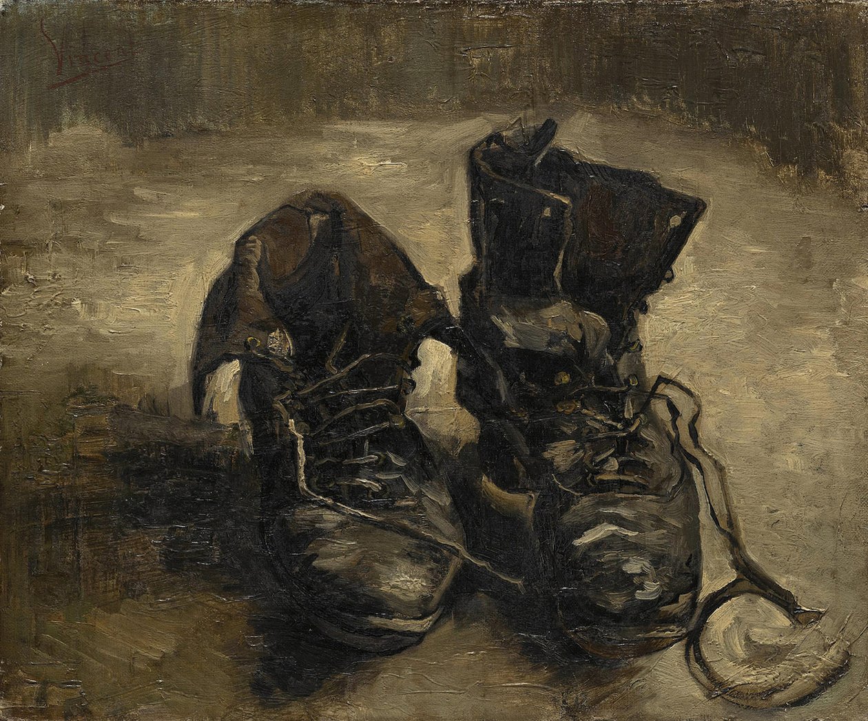 ""De sorte støvler"" eller ""De gamle sko"" Maleri af Vincent van Gogh (1853-1890). 1886. Vincent Van Gogh-museet. Amsterdam. af Vincent van Gogh