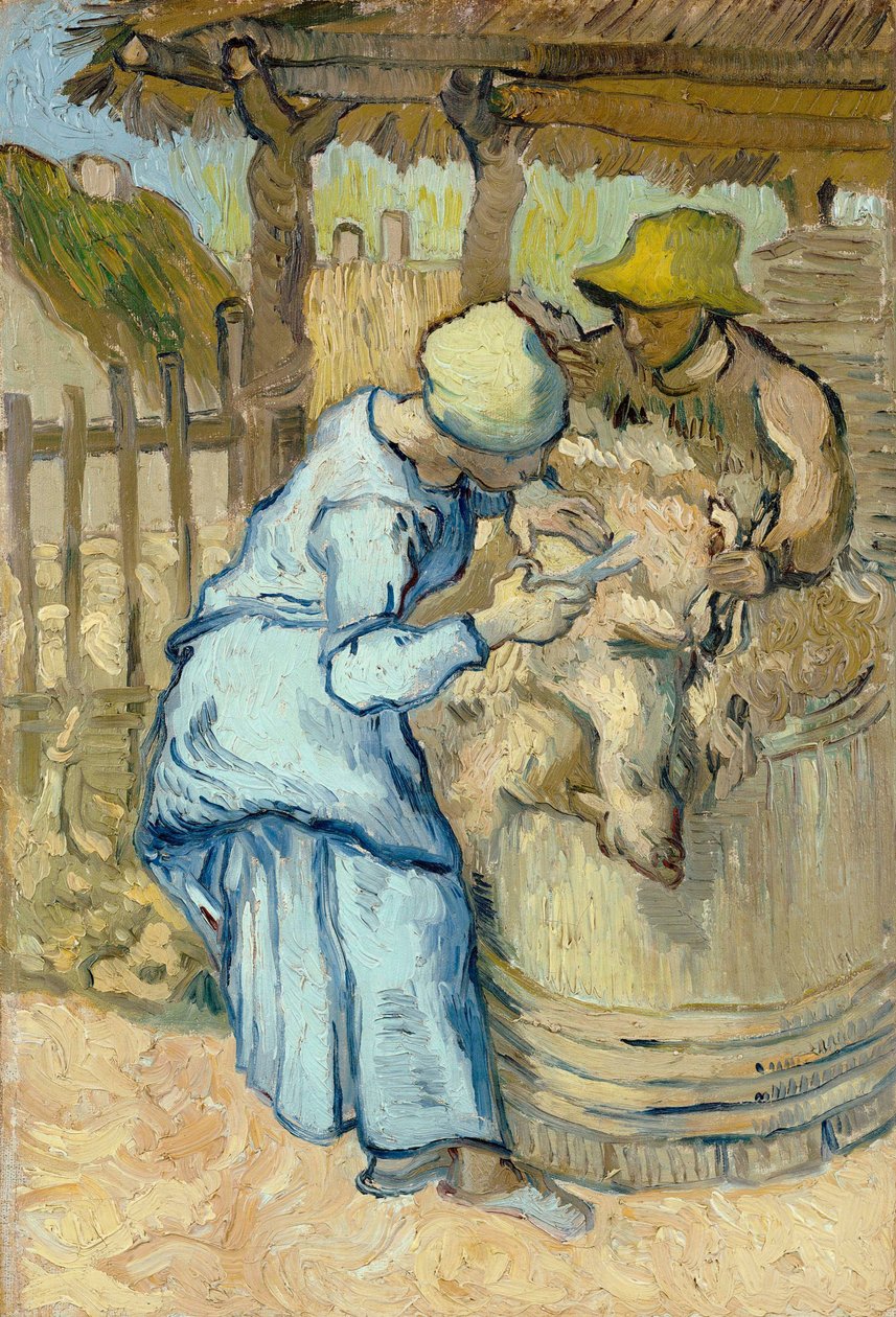 Fåreklipperne - Maleri af Vincent van Gogh (1853-1890), efter Jean Francois Millet (1814-1875), olie på lærred af Vincent van Gogh