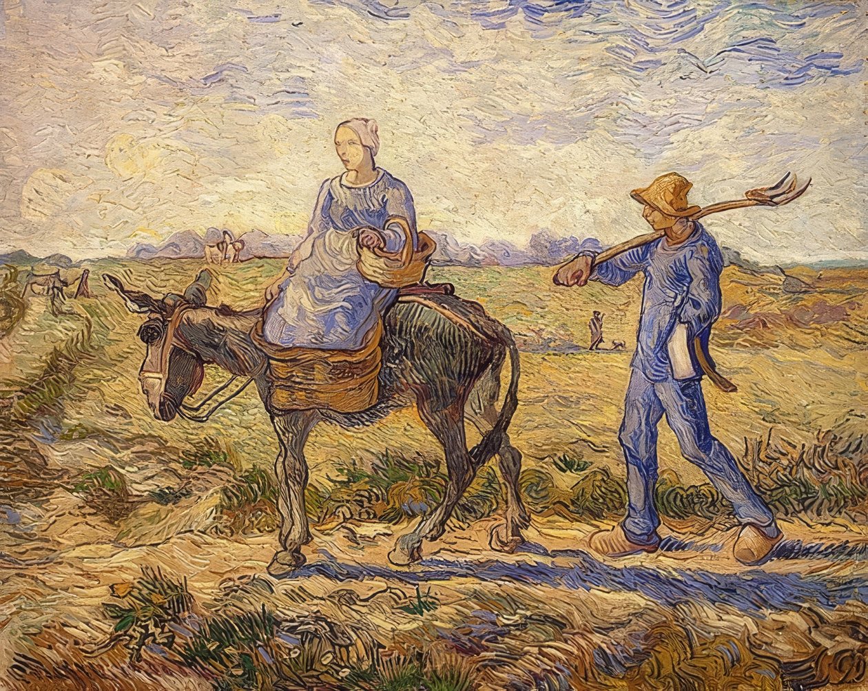 Godmorgen. På vej til arbejde. 1890 af Vincent van Gogh