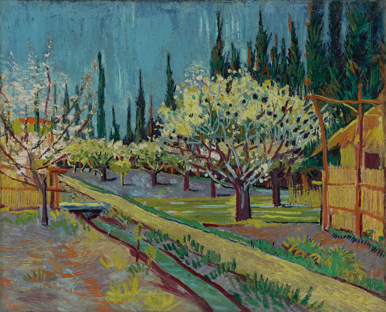 Frugthave omkranset af cypresser af Vincent van Gogh