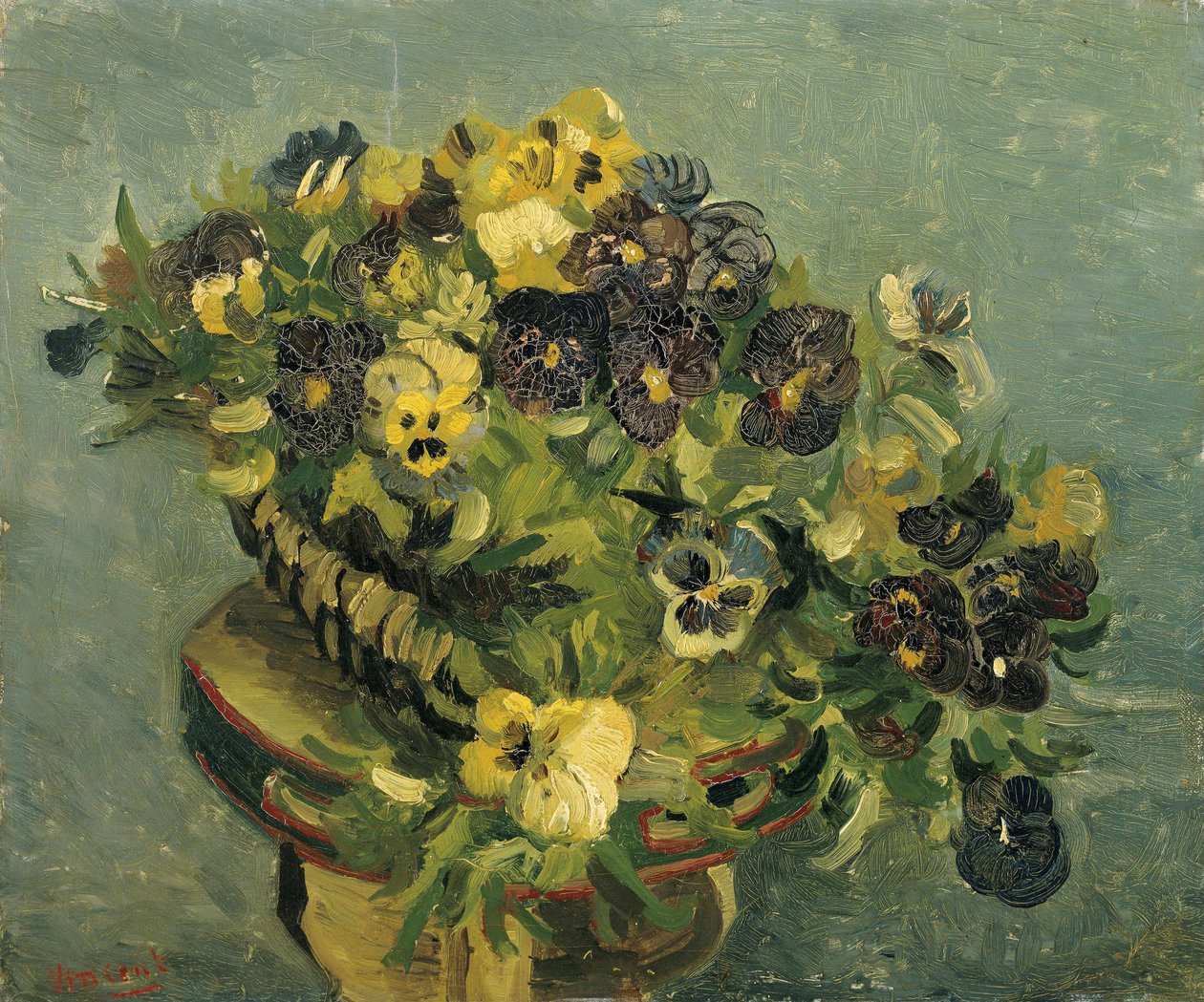 ""Kurv med stedmoderblomster"" (Kurv med stedmoderblomster) Maleri af Vincent van Gogh (1853-1890) 1886 Dim 46x55,5 cm cm Van Gogh Museum, Amsterdam af Vincent van Gogh