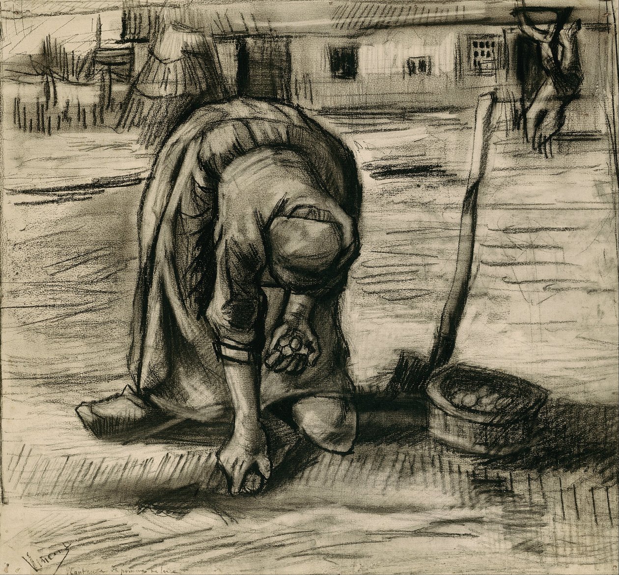 Bondekvinde, der planter kartofler af Vincent van Gogh