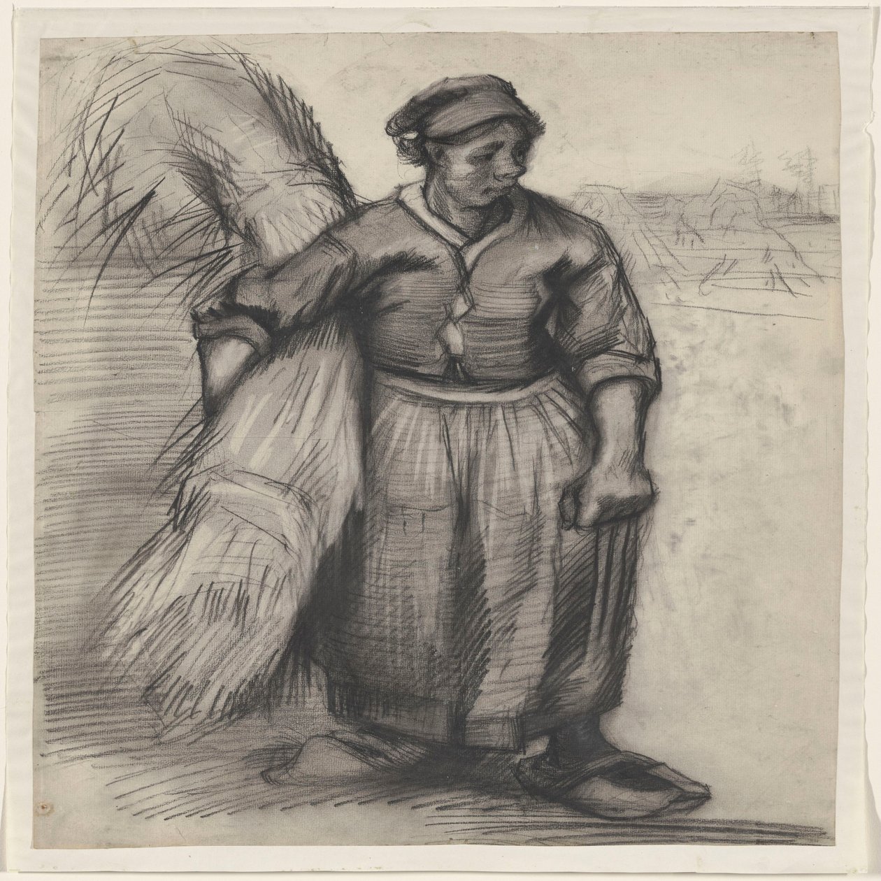 En bondekvinde, der bærer en kornneg, set forfra af Vincent van Gogh
