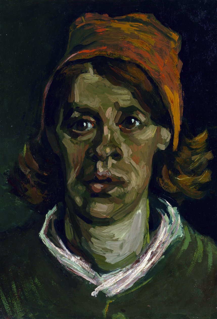 ""Portræt af en bondekvinde med rød hætte"" (hoved af en bondekvinde med rød hætte) Maleri af Vincent van Gogh (1853-1890) af Vincent van Gogh