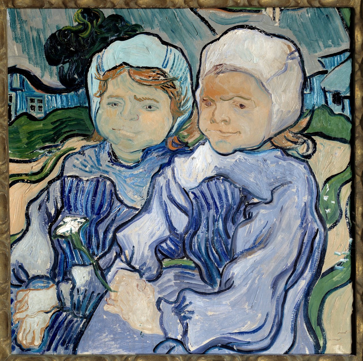 Portræt af to piger, maleri af Vincent Van Gogh (1853-1890) 1890 Søn. 0,51x0,51 m Paris, musee d