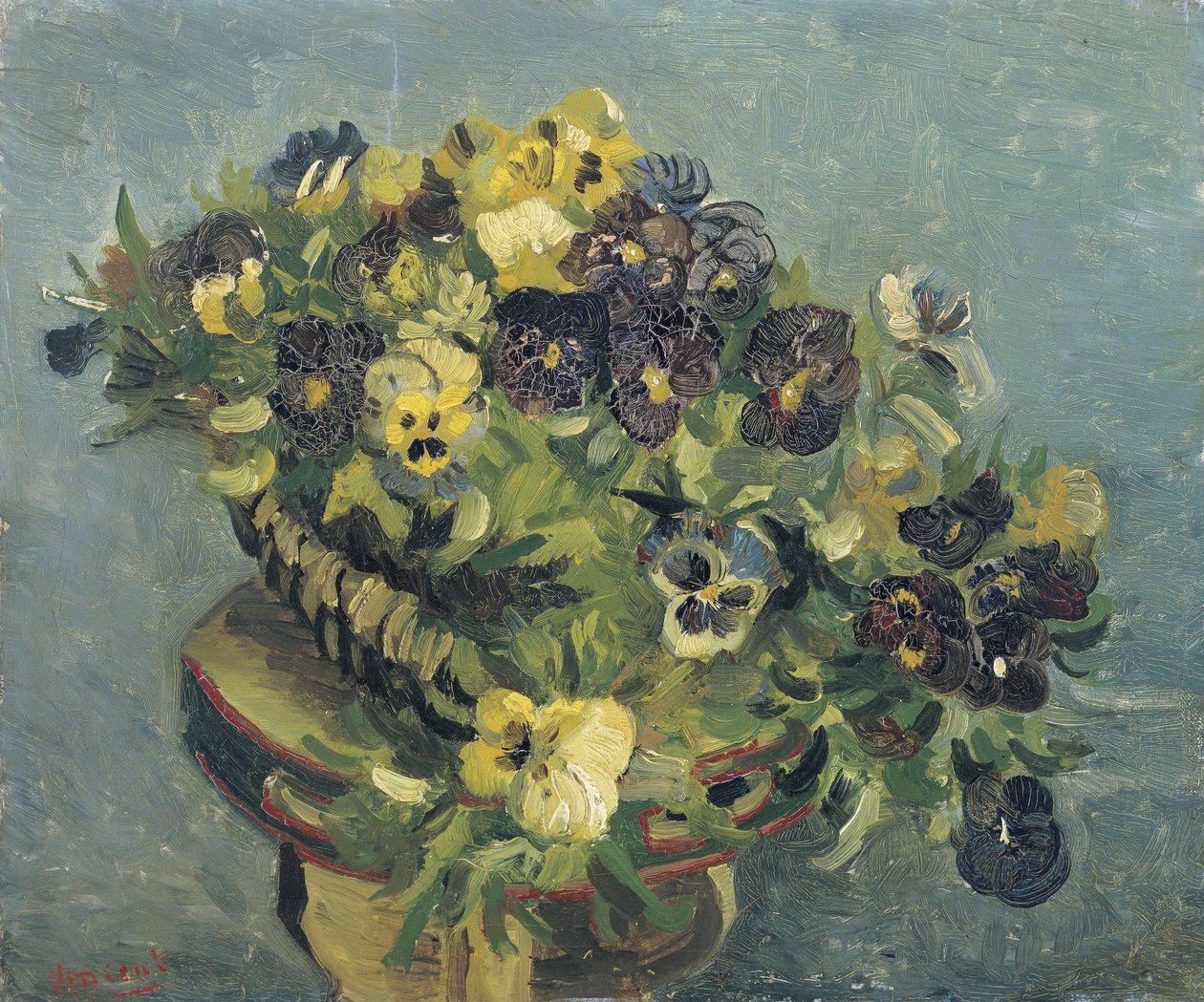"Pot de pansies sur une petite table" (Kurv med stedmoderblomster på et lille bord) Maleri af Vincent van Gogh (1853-1890) 1887 Dim 46x55,5 cm Van Gogh Museum, Amsterdam af Vincent van Gogh
