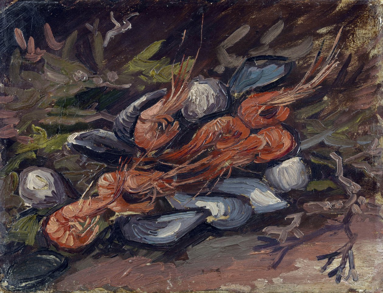 Prawns and Mussels (Rejer og Muslinger) af Gogh, Vincent, van (1853-1890). Olie på lærred, størrelse: 26,5x34,8 af Vincent van Gogh